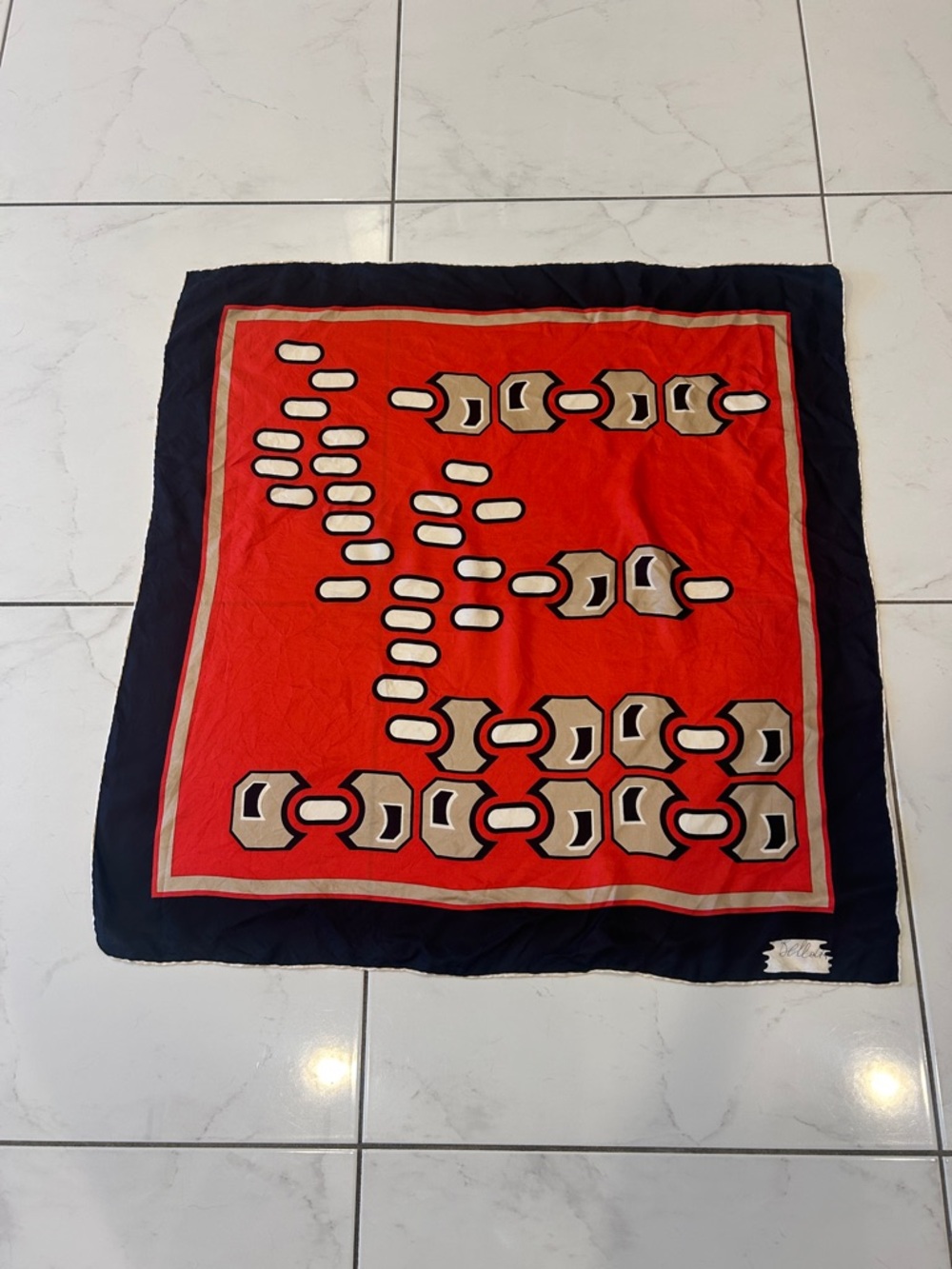 Belloth Bold Red Geometric Square Scarf with black Border 29”x29”